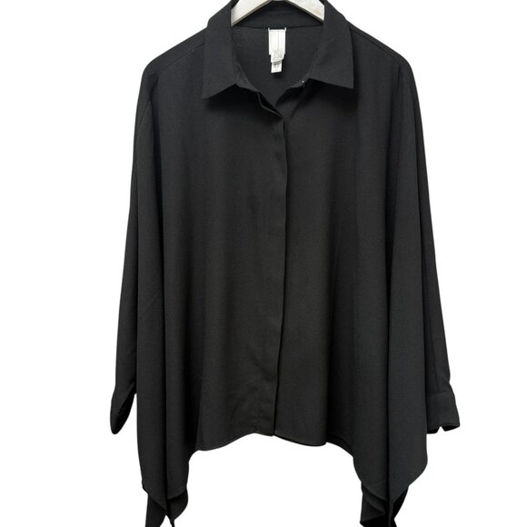 Marla Wynne Black Cape Blouse XL Button Front Lagenlook Poncho Halloween Witch - Picture 1 of 10
